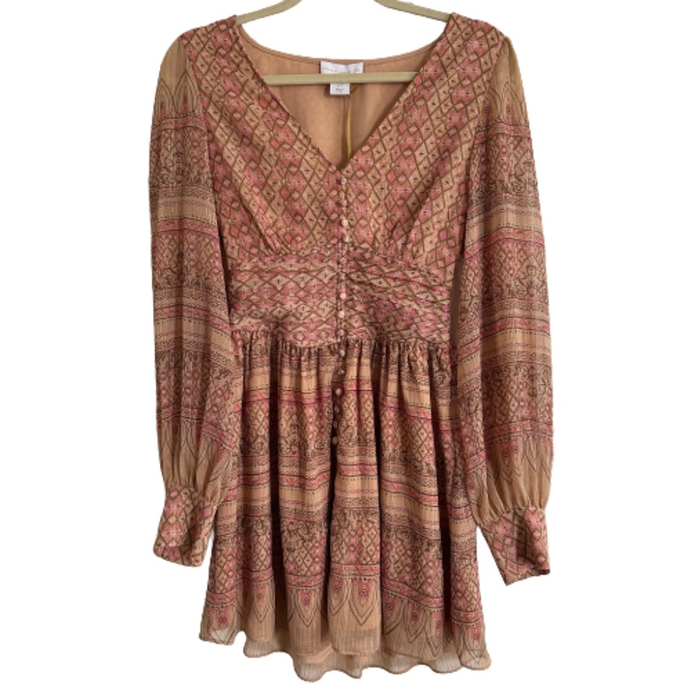 House of Harlow 1960 Geometric Mini Dress in Tan and Pink